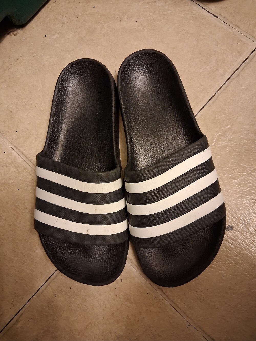 Black ADIDAS Slide Sandals with White Stripes Mens Size 7 Usable by women
